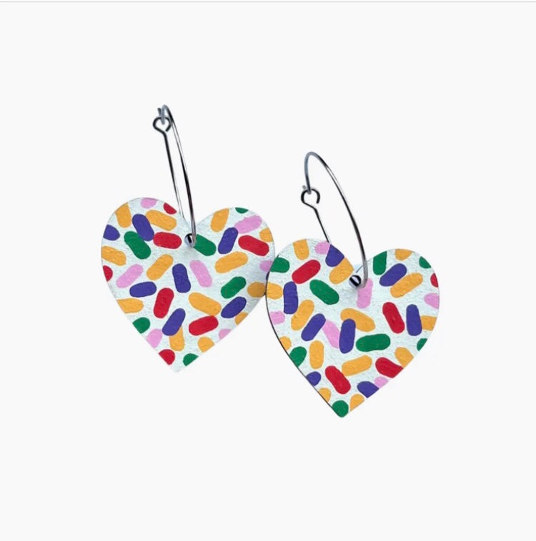 Statement Confetti Heart Hoops