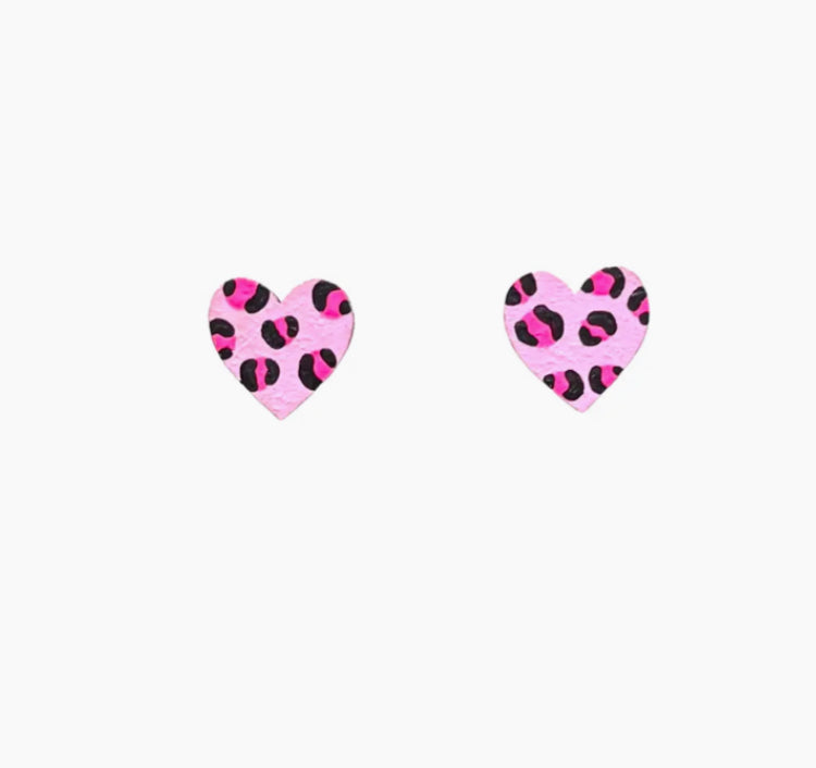 Mini Heart Leopard Print Studs- various colours