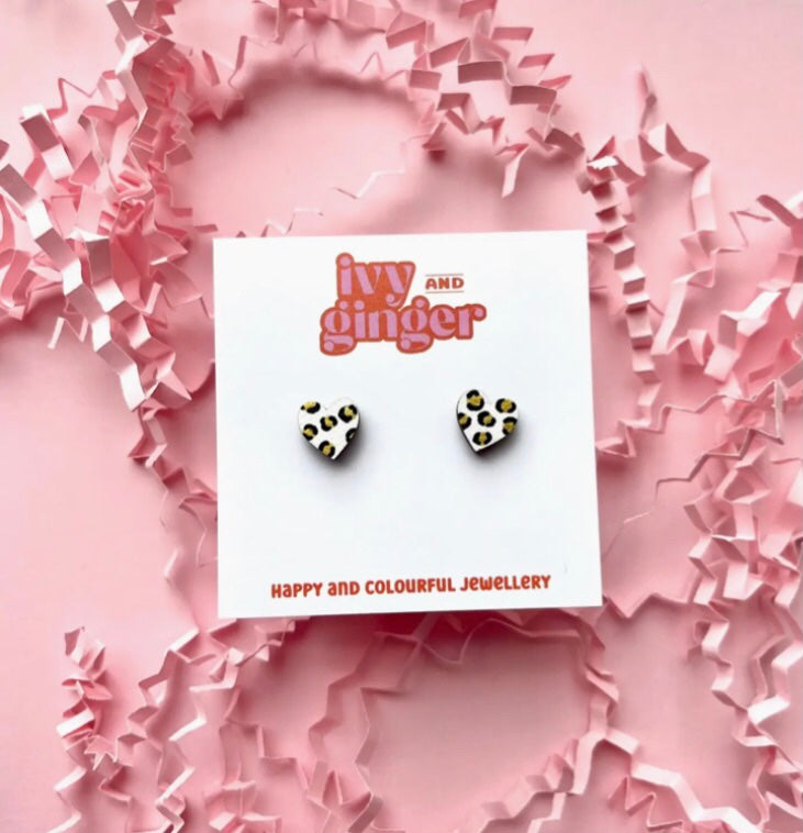 Mini Heart Leopard Print Studs- various colours