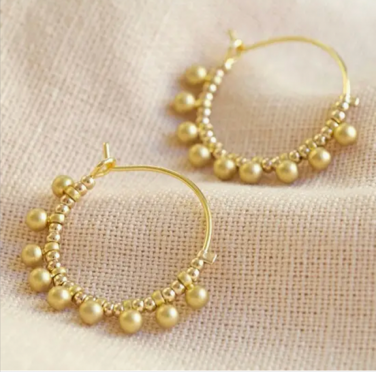 Gold Beaded  Hoops