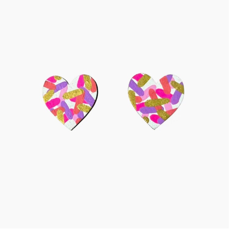 Midi Confetti Print Heart Studs