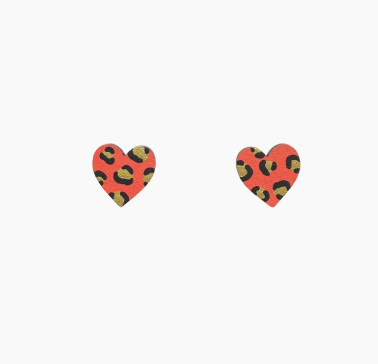 Mini Heart Leopard Print Studs- various colours