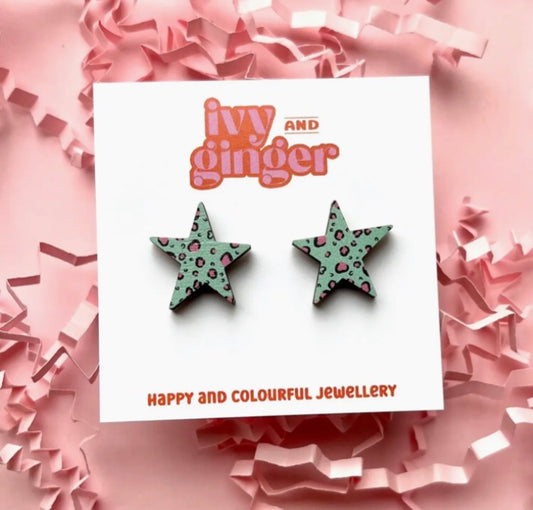 Green Leopard Print Statement Studs