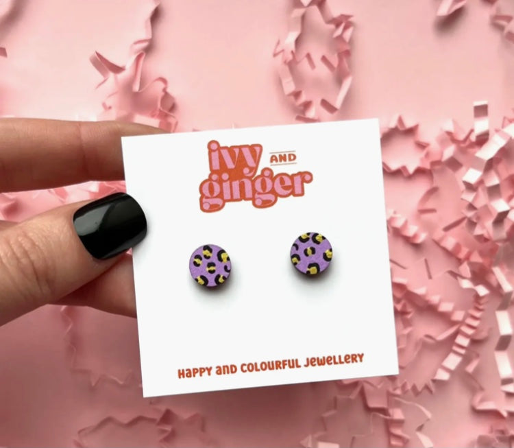Mini Leopard Print Round Studs- various colours