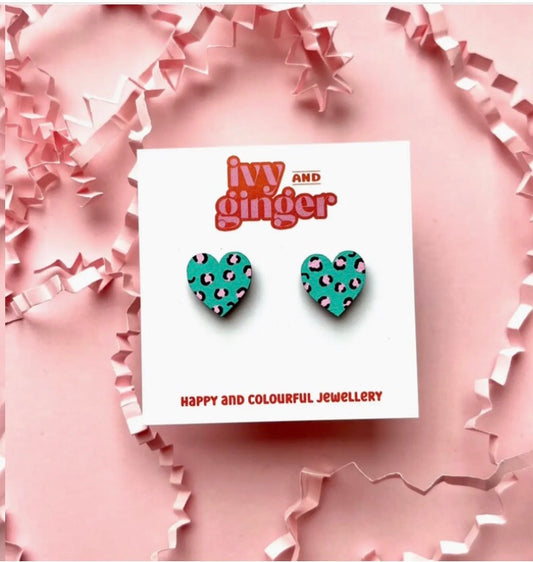 Midi Leopard Print Heart Studs