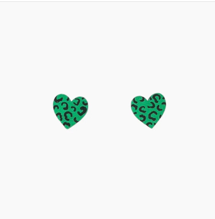 Mini Heart Leopard Print Studs- various colours