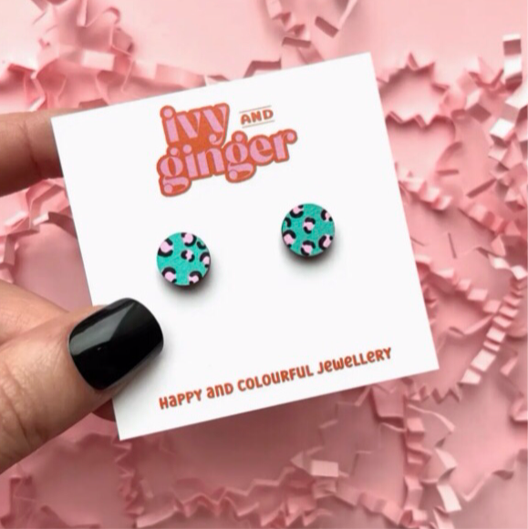 Mini Leopard Print Round Studs- various colours