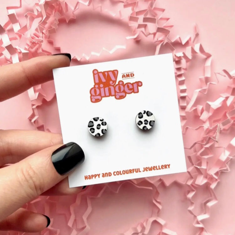 Mini Leopard Print Round Studs- various colours