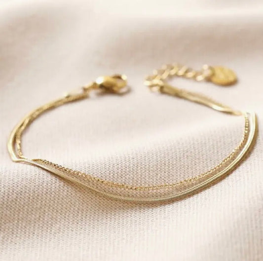 Gold Plated Double Snake Chain Bracelet