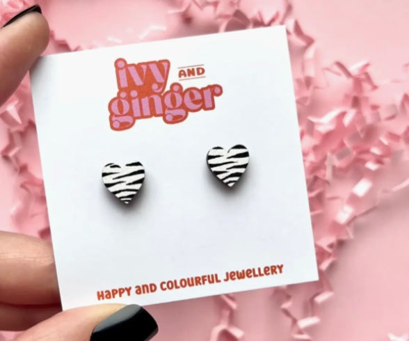 Mini Heart Leopard Print Studs- various colours