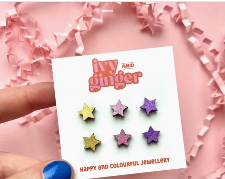 Gold/ Silver Star Trio Studs