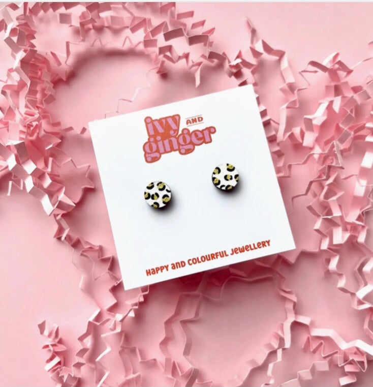Mini Leopard Print Round Studs- various colours