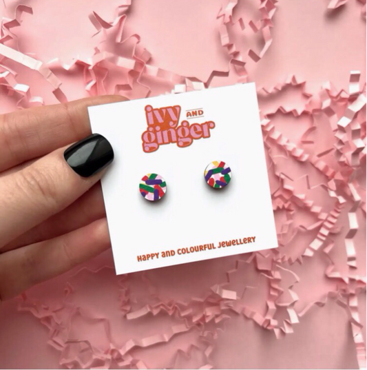 Confetti Print Mini Studs